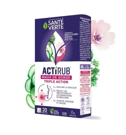 Santé Verte – Actirub Maux de Gorge Triple Action, 20 pastilles