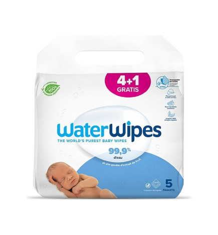 Waterwipes – Lot de 4 x 60 lingettes + 60 offertes