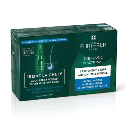 René Furterer – Triphasic Reactional traitement 2-en-1 antichute & pousse, 12 ampoules