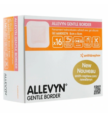 Allevyn – Gentle border pansements hydrocellulaire siliconé, 8x8cm x16