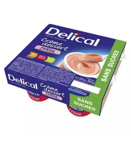 Delical –  Crème dessert HP/HC Edulcorée Sans Sucres Fraise 4x200g