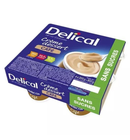 Delical –  Crème dessert HP/HC Edulcorée Sans Sucres Café 4x200g
