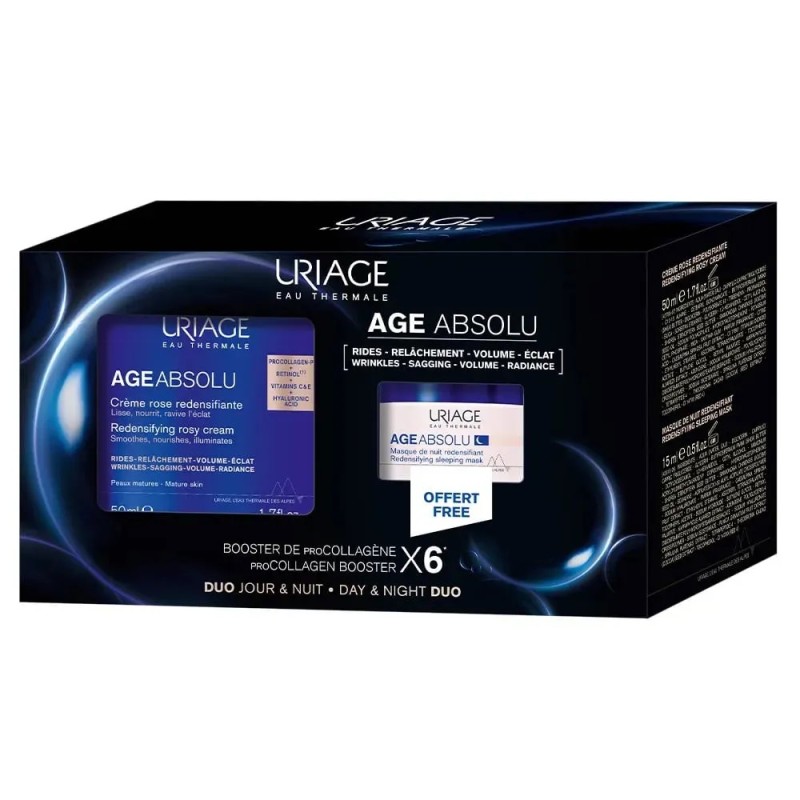 Uriage – Coffret Age Absolu Crème Rose Redensifiante 50 ml + Masque de Nuit Redensifiant 15 ml Offert