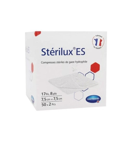 Hartmann – Stérilux ES Compresses Stériles en Gaze Hydrophile 7,5 x7,5 cm (50 x2)