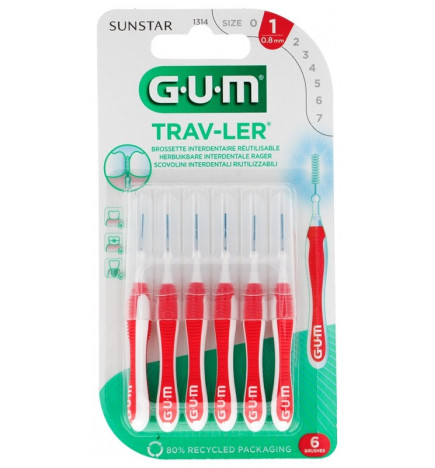 GUM – TravLer 6 Brossettes Interdentaires Réutilisables Taille : 1314 : 0,8 mm