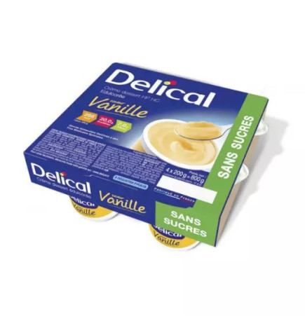 Delical – Crème dessert HP/HC Edulcorée Sans Sucres Vanille 4x200g