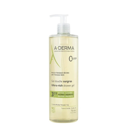 A-DERMA – Gel Douche Surgras 3-en-1, 750 ml