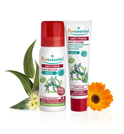 Puressentiel – Kit AntiPique Bébé, Spray Répulsif 60ml et Crème Apaisante 30ml