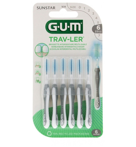 GUM – TRAVLER Brossettes Interdentaires 2,0mm x6 Unités