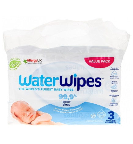 WaterWipes – Lingettes bébé à l’eau pure, lot de 3 x 60 lingettes
