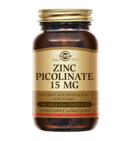 Solgar – Zinc picolinate 15 mg, x100 gélules végétales