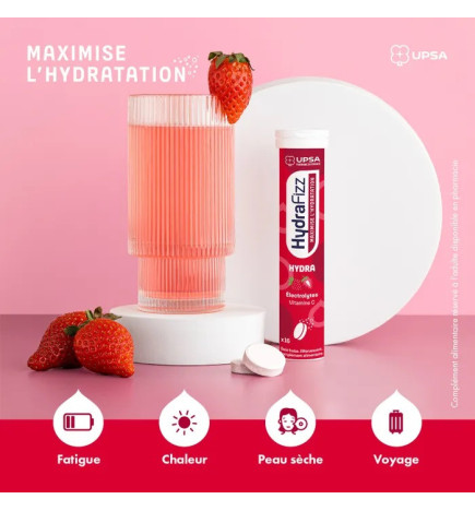 UPSA – Hydrafizz Hydra+ Goût Fraise, 16 Comprimés Effervescents