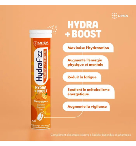 UPSA – Hydrafrizz Hydra+ Boost Goût Orange, 16 Comprimés Effervescents