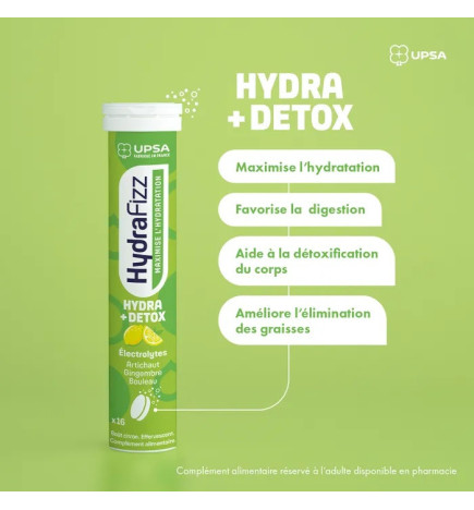 UPSA – Hydrafrizz Hydra+ Détox Goût Orange, 16 Comprimés Effervescents