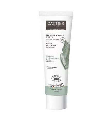 Cattier – Masque argile verte peaux grasses bio, 100 ml