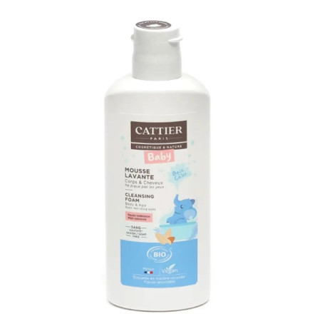 Cattier – Bébé, mousse lavante hypoallergénique cheveux et corps bio, 150 ml