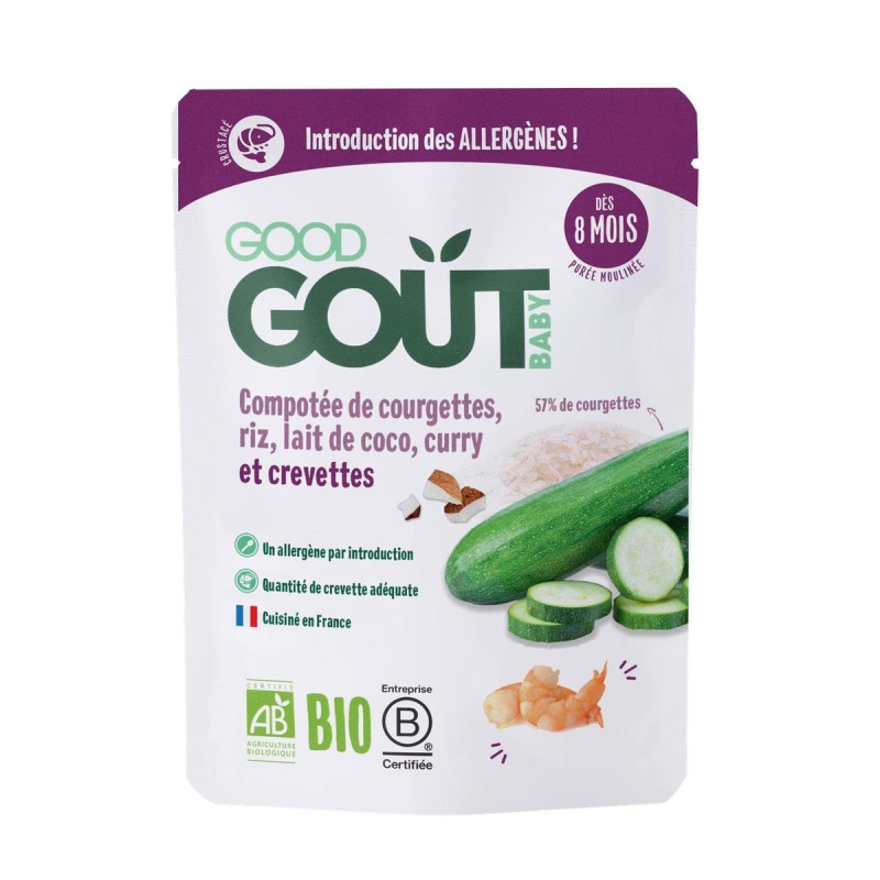 Good Gout Compotée de Courgettes, Riz, Lait de Coco, Curry et Crevettes Dès 8 Mois Bio 190g