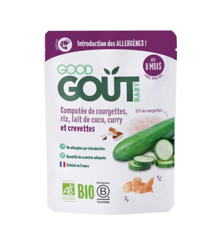Good Goût – Compotée de Courgettes Riz Lait de Coco Curry et Crevettes – Dès 8 mois – 190g