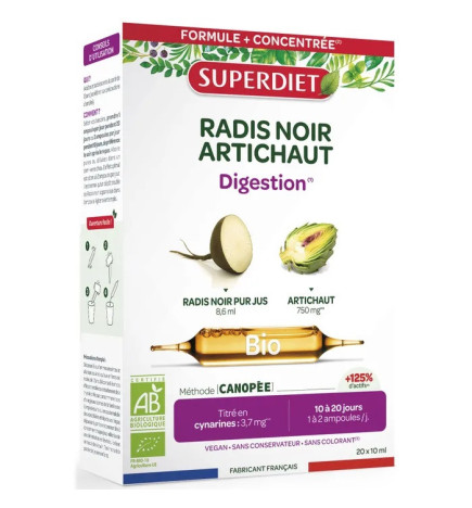 Super Diet – Radis noir artichaut bio, 20 ampoules de 10 ml
