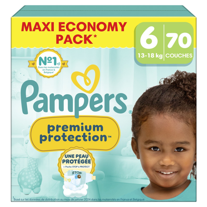 Pampers Couches Bébés Premium Protection 13-18kg Taille 6 x70