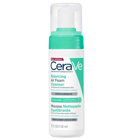 Cerave – cleanser visage mousse nettoyante équilibrante, peaux normales à mixtes, 148 ml