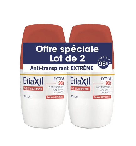 ETIAXIL – Déodorant anti-transpirant aisselles extrême 96 h roll-on, 2 x 50 ml