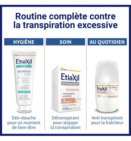 ETIAXIL – Anti-transpirant déodorant roll-on 48 h tolérance peaux sensibles, 2 x 50 ml