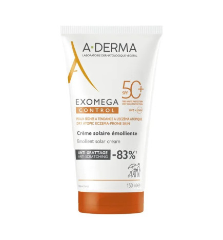 A-DERMA – Exomega Control Crème Solaire Émolliente Anti-Grattage SPF50+, 150 ml