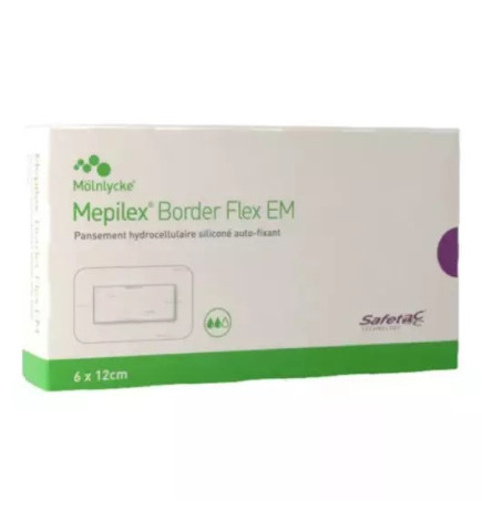 Mölnylycke –  Pansement hydrocellulaire Mepilex Border Flex EM, 6×12cm, boîte de 10