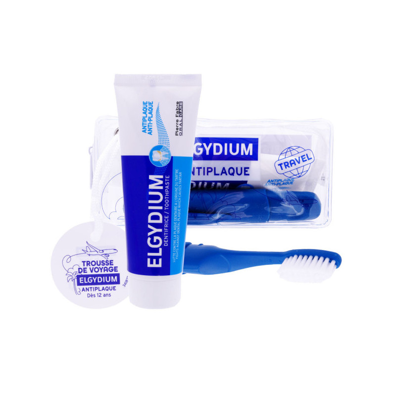 Elgydium Trousse de Voyage Antiplaque Dentifrice + Brosse à dents