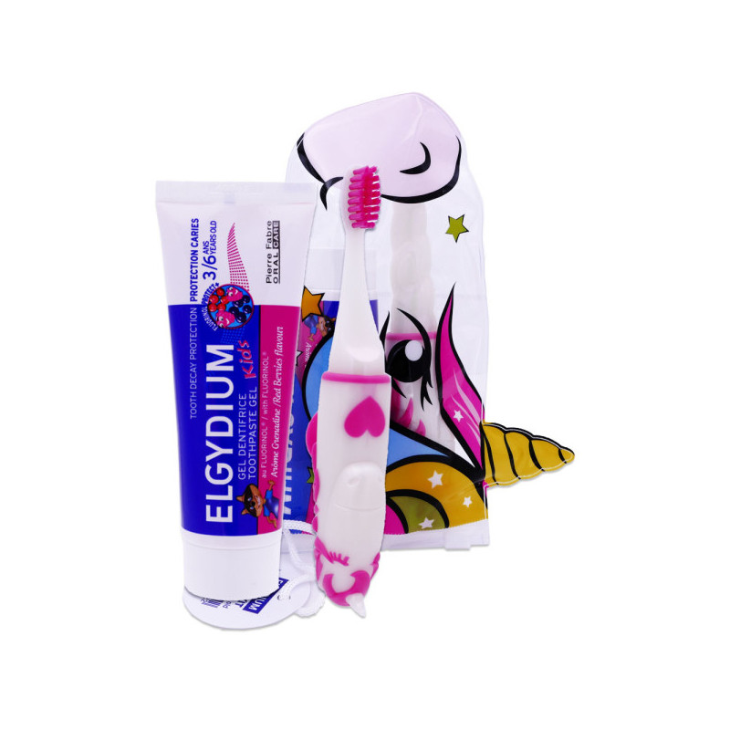 Elgydium Trousse de Voyage Licorne Dentifrice + Brosse à dents