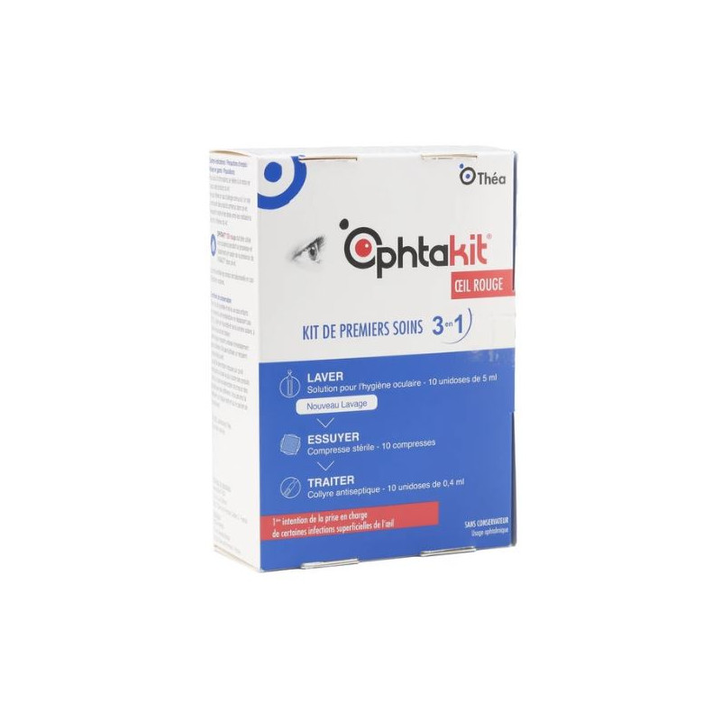 Théa Ophtakit oeil rouge kit de premiers soins 3 en 1