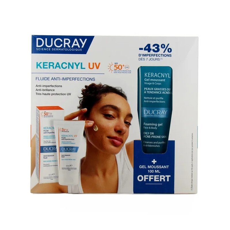 Ducray Keracnyl Fluide Anti-Imperfections SPF50+ 50ml + Gel Moussant Anti-Imperfections Offert 100ml