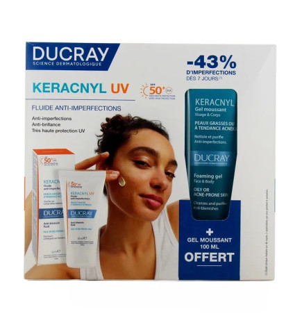 Ducray – Keracnyl fluide anti-imperfections spf50+, 50 ml + gel moussant anti-imperfections offert 100 ml