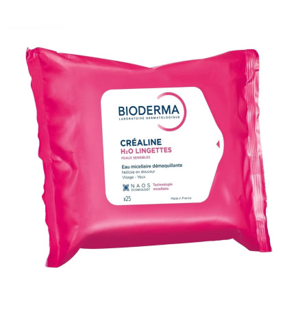 Bioderma – Créaline H2O, lingettes eau micellaire démaquillante, x25