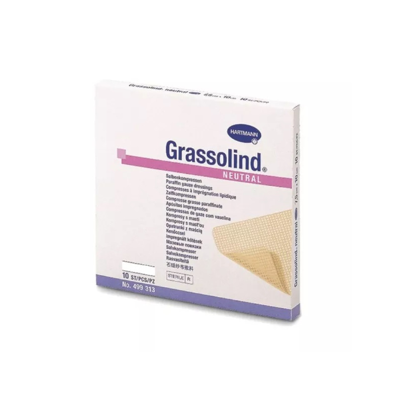 Hartmann Grassolind Neutral 10 x 10 cm Pansement Gras (Vaseline + Softisan) Triglycérides Bte/10