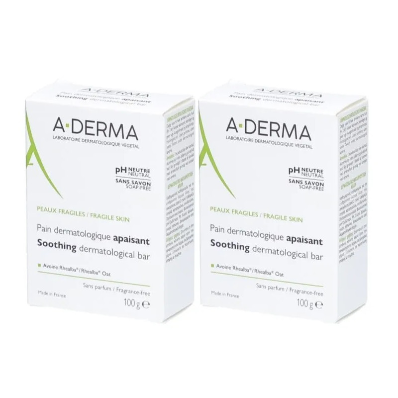A-DERMA Les Indispensables - Pain Dermatologique Apaisant 2X100g