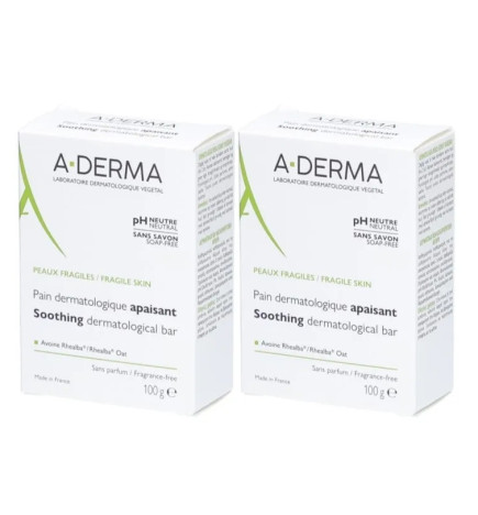 A-DERMA – Les Indispensables Pain Dermatologique Apaisant, 2 x 100 g