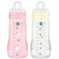 MAM – Easy Active 2 Biberons 2ème Âge 330 ml 6 Mois et + Débit Très Rapide - Couleur : Pearl/Berry