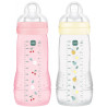 MAM Easy Active 2 Biberons 2ème Âge 330 ml 6 Mois et + Débit Très Rapide - Couleur : Pearl/Berry