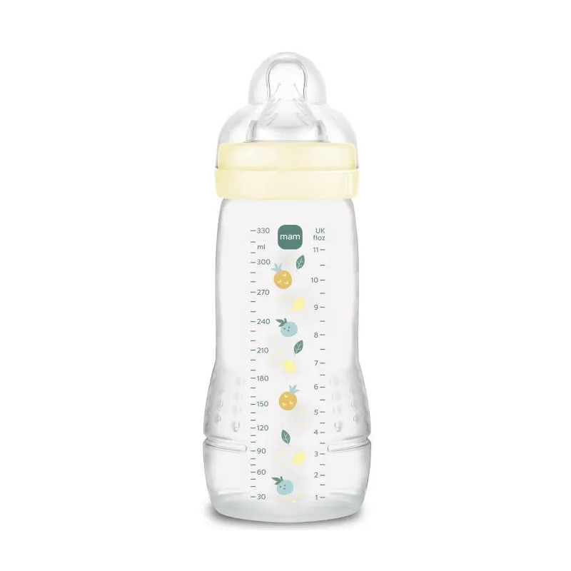 MAM Easy Active - Biberon 2ème Âge - Tétine Débit X - Beige Feuilles Pearl - 6 Mois et Plus - 330ml