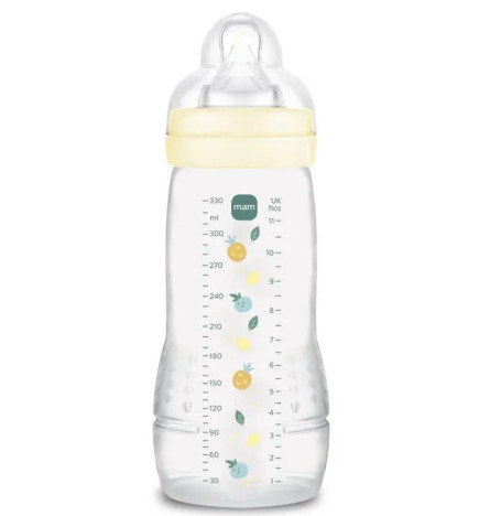 MAM – Easy Active - Biberon 2ème Âge - Tétine Débit X - Beige Feuilles Pearl - 6 Mois et Plus - 330ml
