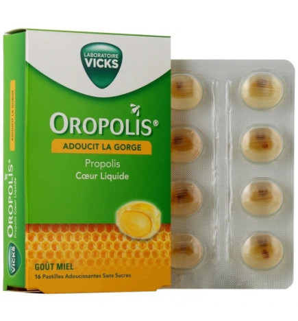 Oropolis – Pastilles Adoucissantes Cœur Liquide Propolis Miel, 16 pastilles
