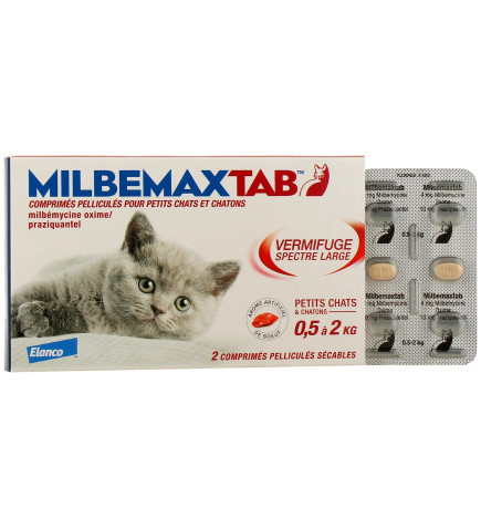 MILBEMAX – Vermifuge Chat Arôme Bœuf, 2 COMPRIMÉS