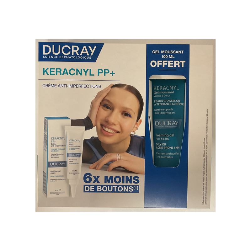 DUCRAY - Coffret Keracnyl PP+ crème anti-imperfections + gel moussant, 2 produits