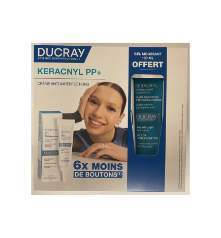 Ducray – coffret Keracnyl pp+ crème anti-imperfections + gel moussant, 2 produits