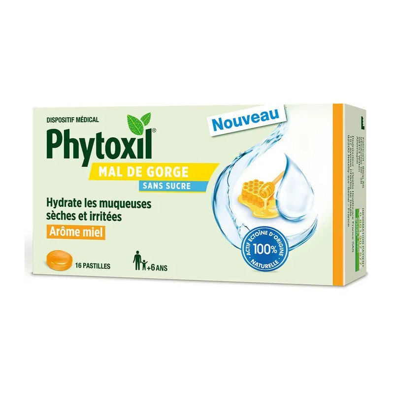 PHYTOXIL – Pastilles Mal de gorge Sans sucre Arôme miel, 16 pastilles