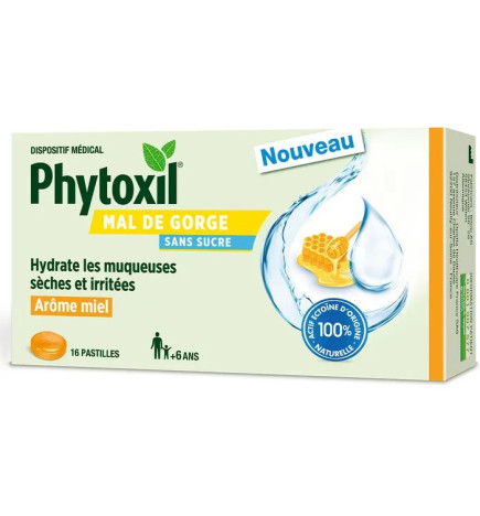 PHYTOXIL – Pastilles Mal de gorge Sans sucre Arôme miel, 16 pastilles