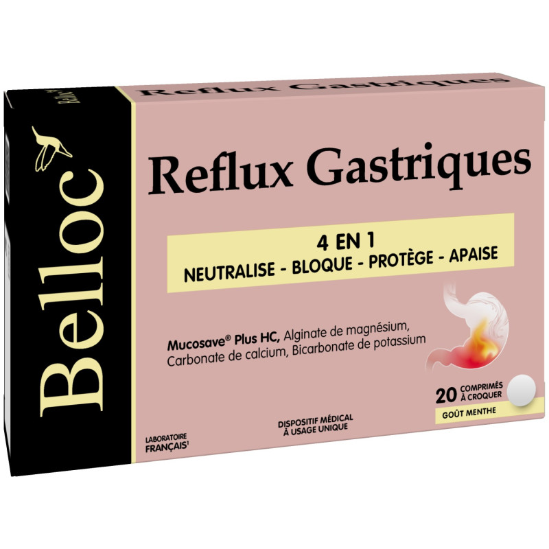 BELLOC – Reflux Gastriques 4en1, 20 comprimés à croquer