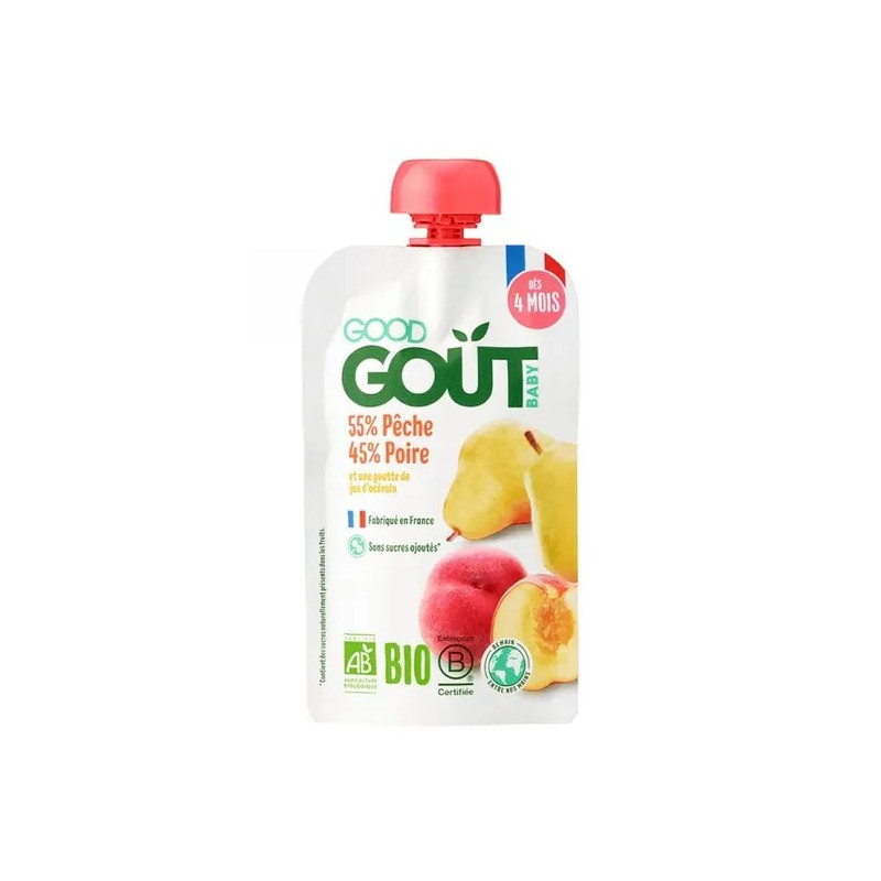 GOOD GOÛT – Gourde Pêche & Poire Bio, 90 g GOOD GOÛT – Gourde Pêche & Poire Bio, 90 g